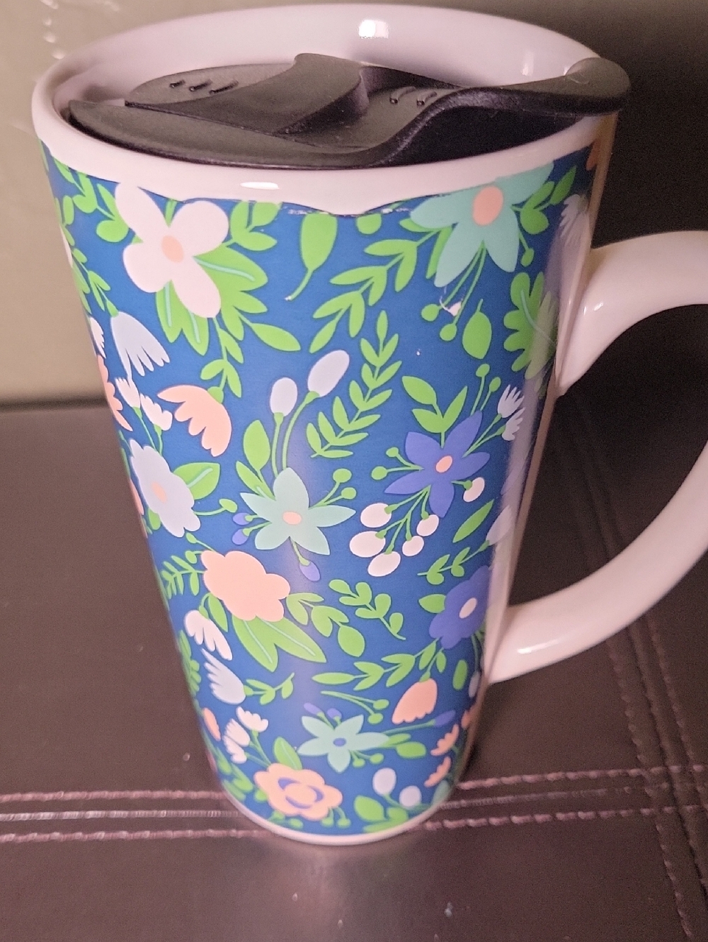 Clay Art Floral Blue Travel Mug with Lid